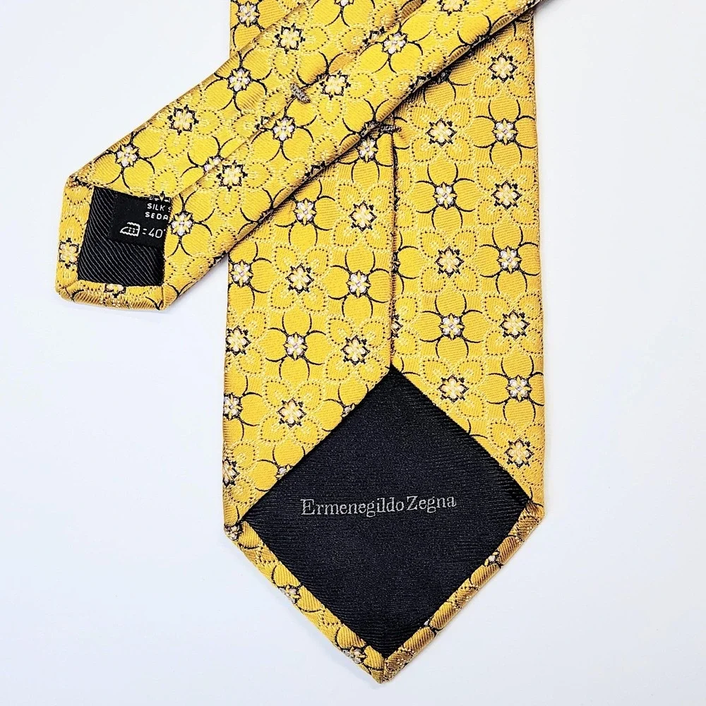 Ermenegildo Zegna Tie Mens One Size Yellow Floral Silk Jacquard Made In Italy